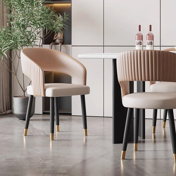 Chaise de salle à manger moderne minimaliste incurvée en cuir PU, bois massif, contreplaqué et fer, sans accoudoirs, avec dossier, pour salle à manger 