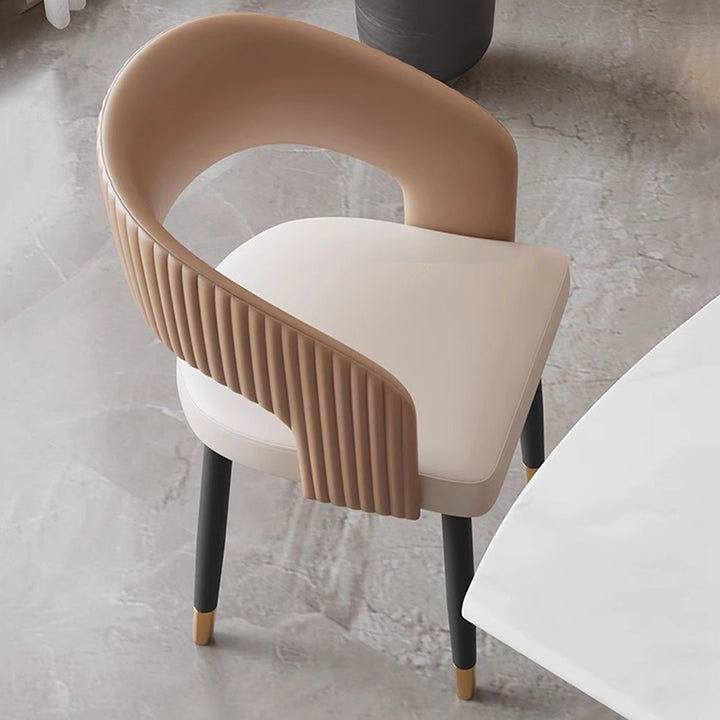 Chaise de salle à manger moderne minimaliste incurvée en cuir PU, bois massif, contreplaqué et fer, sans accoudoirs, avec dossier, pour salle à manger 
