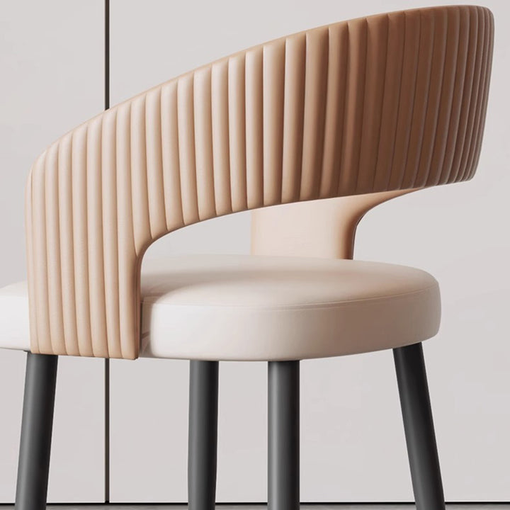 Chaise de salle à manger moderne minimaliste incurvée en cuir PU, bois massif, contreplaqué et fer, sans accoudoirs, avec dossier, pour salle à manger 