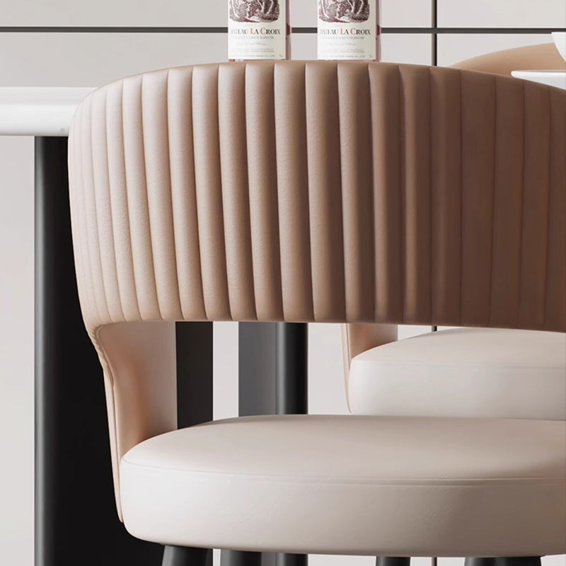 Modern Minimalist Curved PU Leather Solid Wood Plywood Iron Dining Chair Backrest Armless For Dining Room