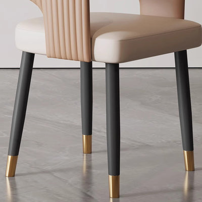 Modern Minimalist Curved PU Leather Solid Wood Plywood Iron Dining Chair Backrest Armless For Dining Room