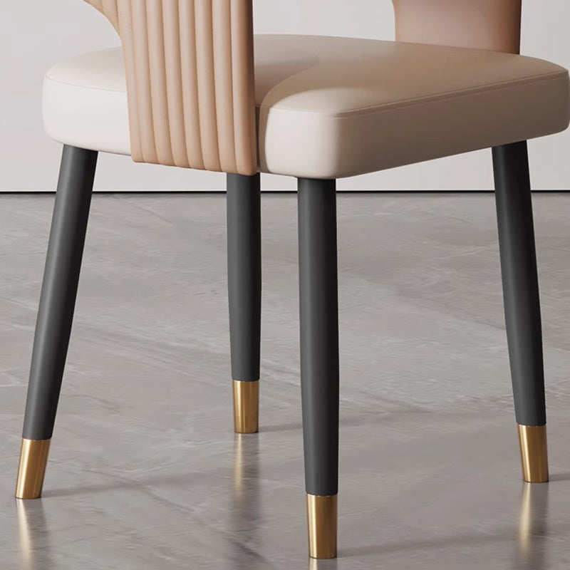 Modern Minimalist Curved PU Leather Solid Wood Plywood Iron Dining Chair Backrest Armless For Dining Room
