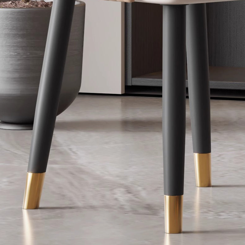 Chaise de salle à manger moderne minimaliste incurvée en cuir PU, bois massif, contreplaqué et fer, sans accoudoirs, avec dossier, pour salle à manger 