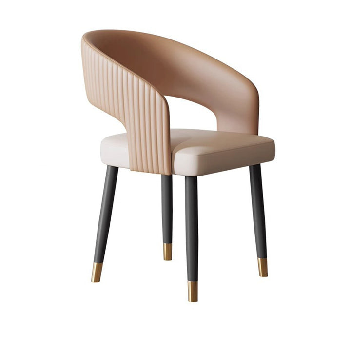 Chaise de salle à manger moderne minimaliste incurvée en cuir PU, bois massif, contreplaqué et fer, sans accoudoirs, avec dossier, pour salle à manger 