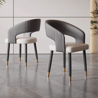Modern Minimalist Curved PU Leather Solid Wood Plywood Iron Dining Chair Backrest Armless For Dining Room