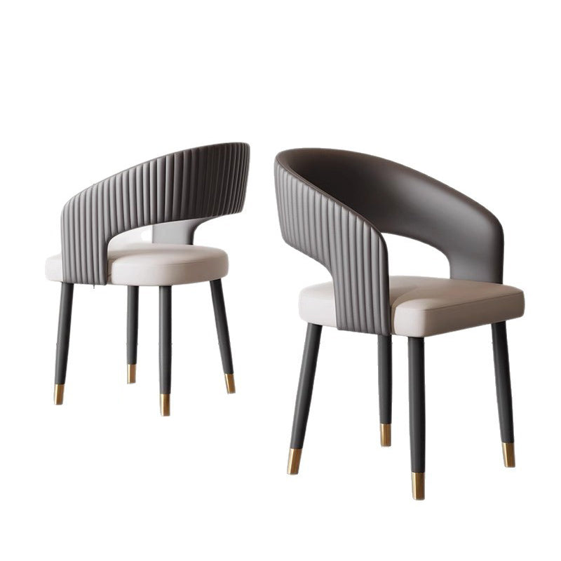 Chaise de salle à manger moderne minimaliste incurvée en cuir PU, bois massif, contreplaqué et fer, sans accoudoirs, avec dossier, pour salle à manger 