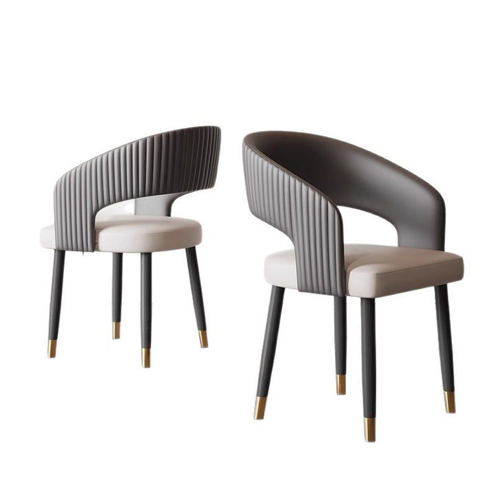 Chaise de salle à manger moderne minimaliste incurvée en cuir PU, bois massif, contreplaqué et fer, sans accoudoirs, avec dossier, pour salle à manger 