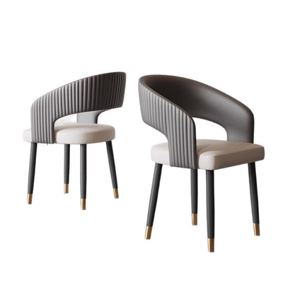 Modern Minimalist Curved PU Leather Solid Wood Plywood Iron Dining Chair Backrest Armless For Dining Room