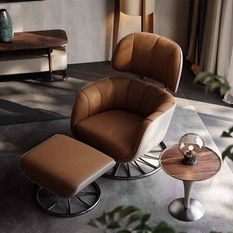 Contemporary Nordic Curved Rectangular Microfiber Leather Steel Accent Chair Backrest Armrest For Living Room