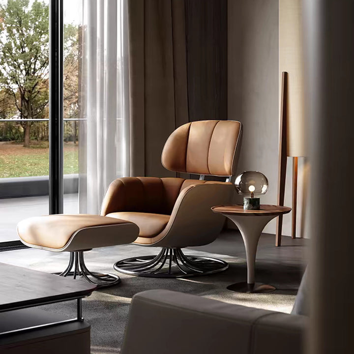 Chaise d'appoint contemporaine nordique en cuir microfibre, acier, rectangulaire incurvée, avec dossier et accoudoirs, pour salon 