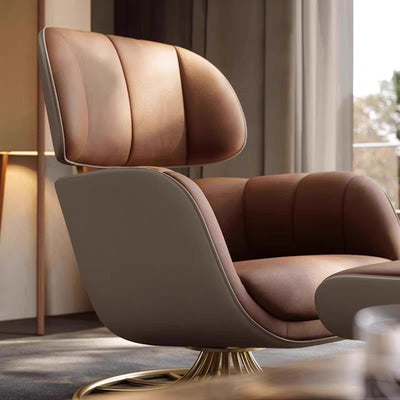 Contemporary Nordic Curved Rectangular Microfiber Leather Steel Accent Chair Backrest Armrest For Living Room