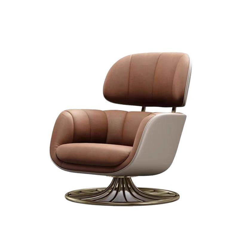 Contemporary Nordic Curved Rectangular Microfiber Leather Steel Accent Chair Backrest Armrest For Living Room