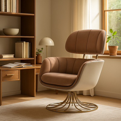 Contemporary Nordic Curved Rectangular Microfiber Leather Steel Accent Chair Backrest Armrest For Living Room
