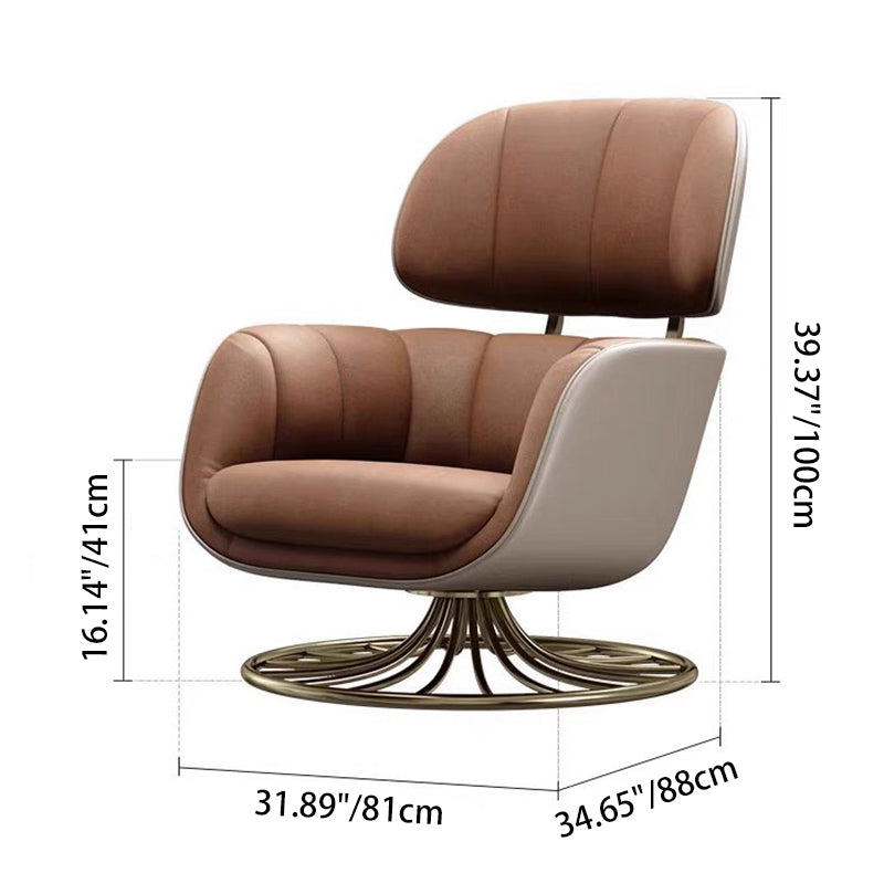 Contemporary Nordic Curved Rectangular Microfiber Leather Steel Accent Chair Backrest Armrest For Living Room
