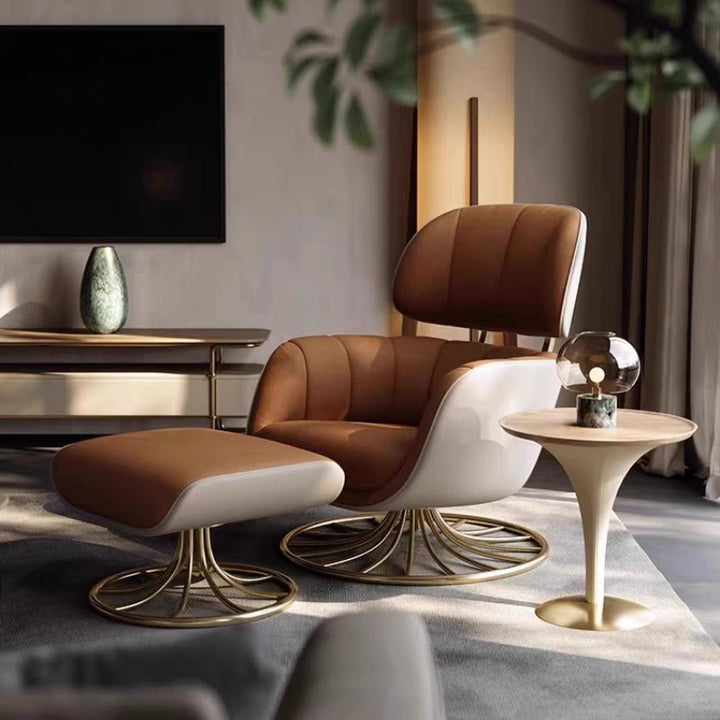 Chaise d'appoint contemporaine nordique en cuir microfibre, acier, rectangulaire incurvée, avec dossier et accoudoirs, pour salon 