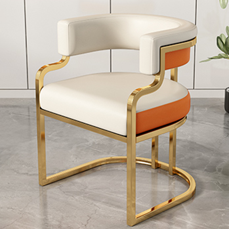 Moderna Minimalista Curvada Garra de Gato Cuero Acero Silla de Comedor Respaldo Sin Brazos Para Comedor 