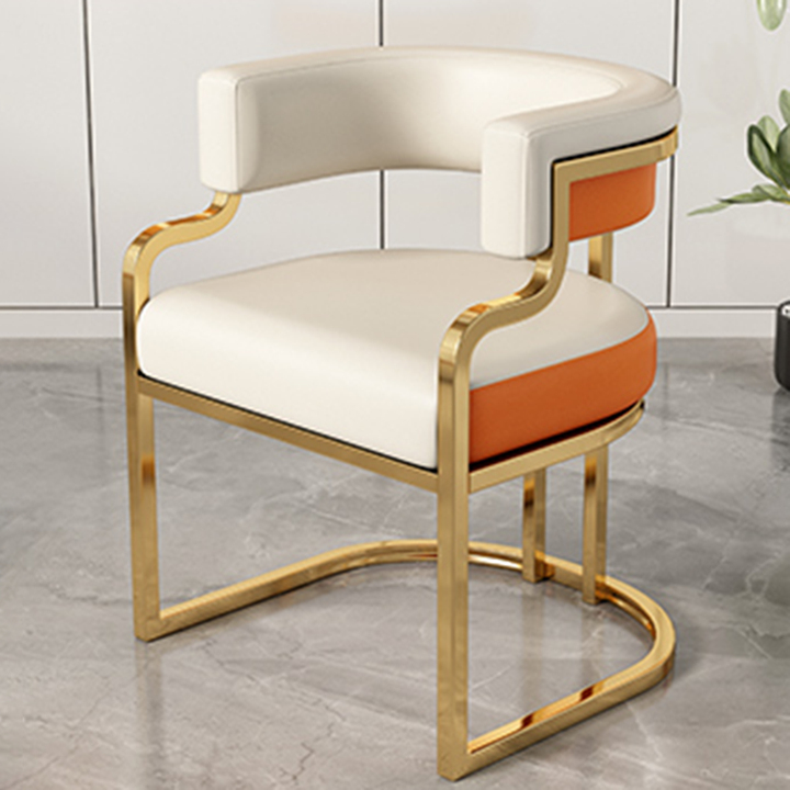 Moderna Minimalista Curvada Garra de Gato Cuero Acero Silla de Comedor Respaldo Sin Brazos Para Comedor 