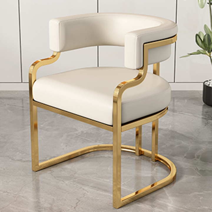 Moderna Minimalista Curvada Garra de Gato Cuero Acero Silla de Comedor Respaldo Sin Brazos Para Comedor 