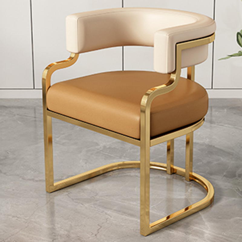 Moderna Minimalista Curvada Garra de Gato Cuero Acero Silla de Comedor Respaldo Sin Brazos Para Comedor 