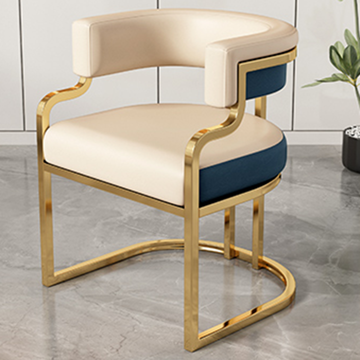 Moderna Minimalista Curvada Garra de Gato Cuero Acero Silla de Comedor Respaldo Sin Brazos Para Comedor 