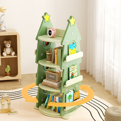 Contemporary Creative Christmas Tree-Shaped Eco-Friendly HDPE Rotatable Bookshelves 4-Tier For Home Office