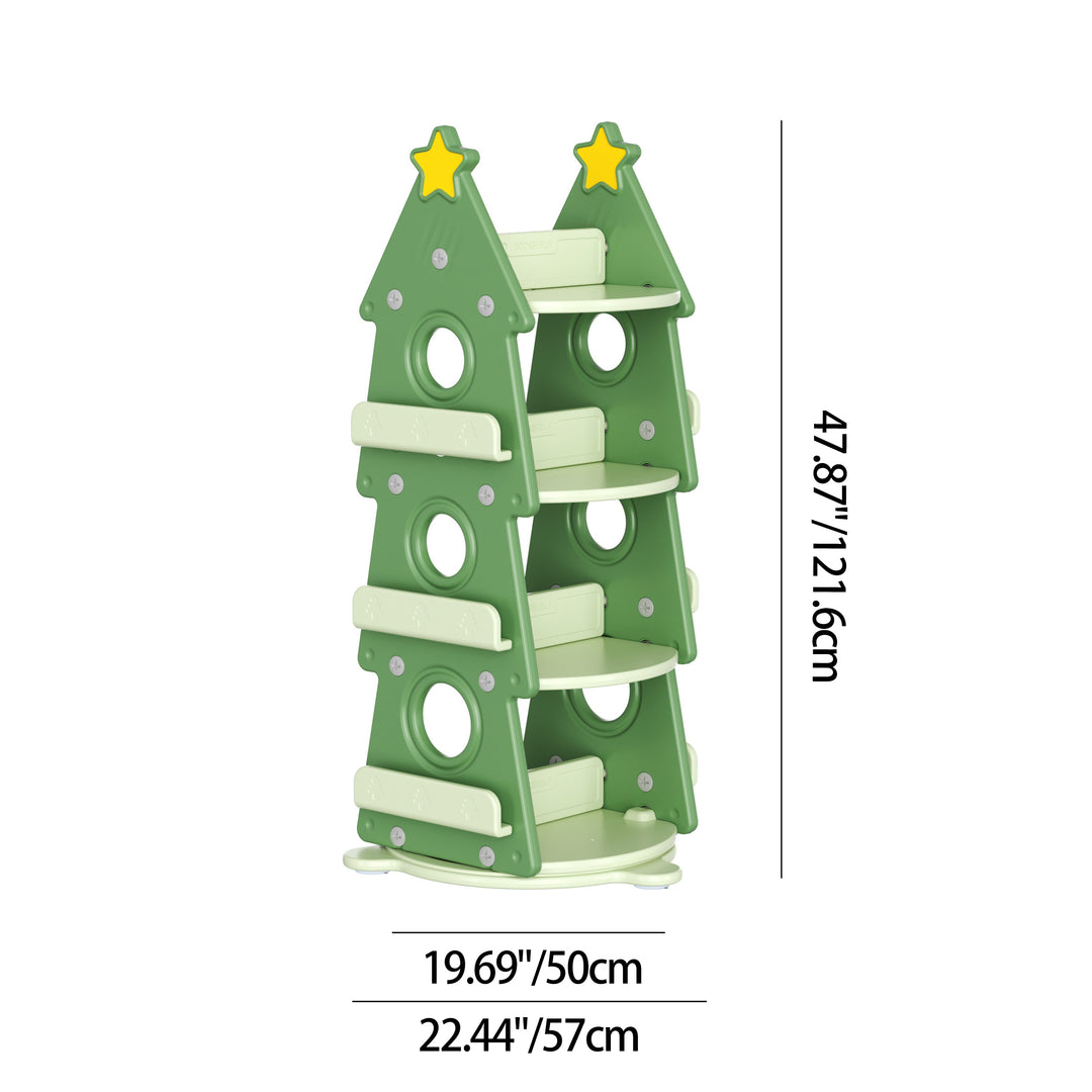 Zeitgenössische kreative weihnachtsbaumförmige umweltfreundliche HDPE drehbare Bücherregale 4-stufig für Home Office 