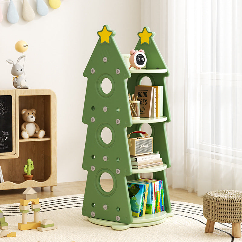 Contemporary Creative Christmas Tree-Shaped Eco-Friendly HDPE Rotatable Bookshelves 4-Tier For Home Office