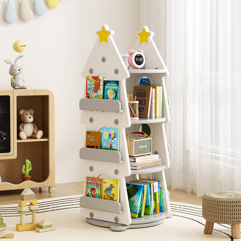 Contemporary Creative Christmas Tree-Shaped Eco-Friendly HDPE Rotatable Bookshelves 4-Tier For Home Office