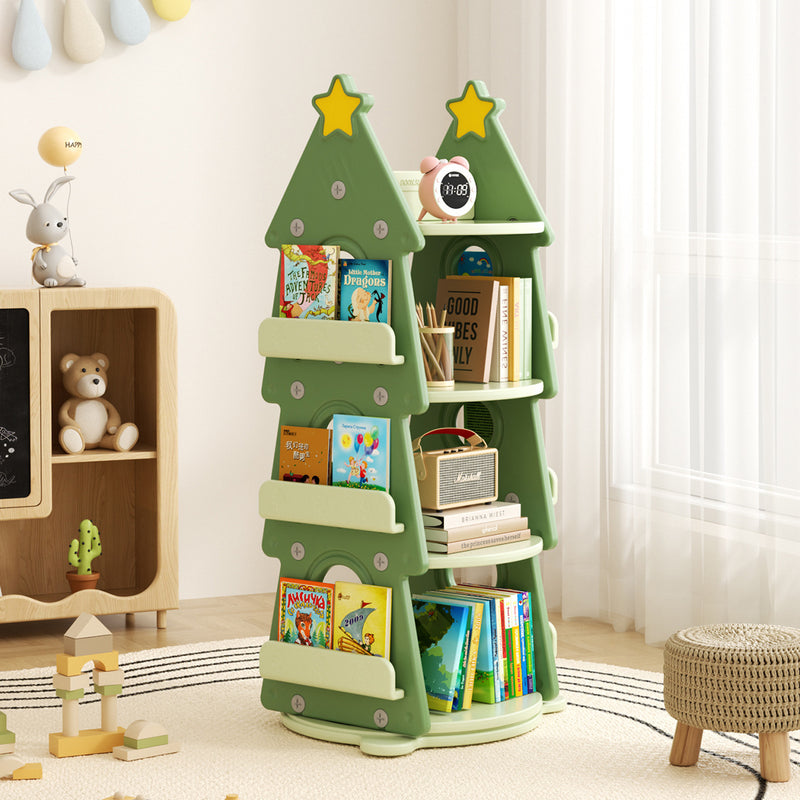Contemporary Creative Christmas Tree-Shaped Eco-Friendly HDPE Rotatable Bookshelves 4-Tier For Home Office
