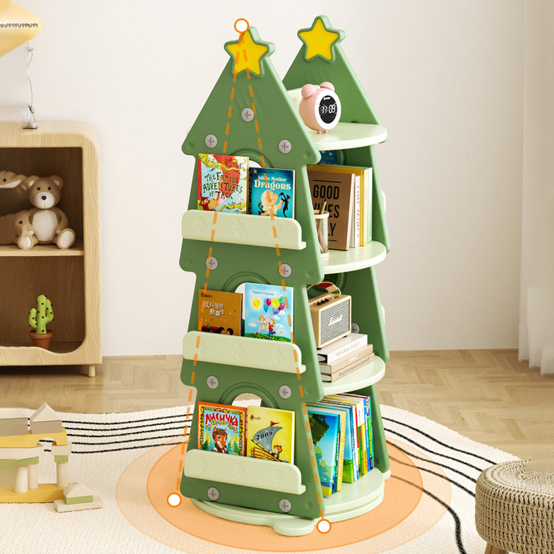 Contemporary Creative Christmas Tree-Shaped Eco-Friendly HDPE Rotatable Bookshelves 4-Tier For Home Office
