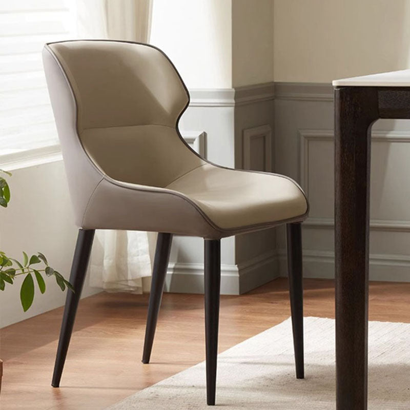 Contemporary Scandinavian Curved Rectangular PU Leather Carbon Steel Dining Chair Backrest Armless For Dining Room