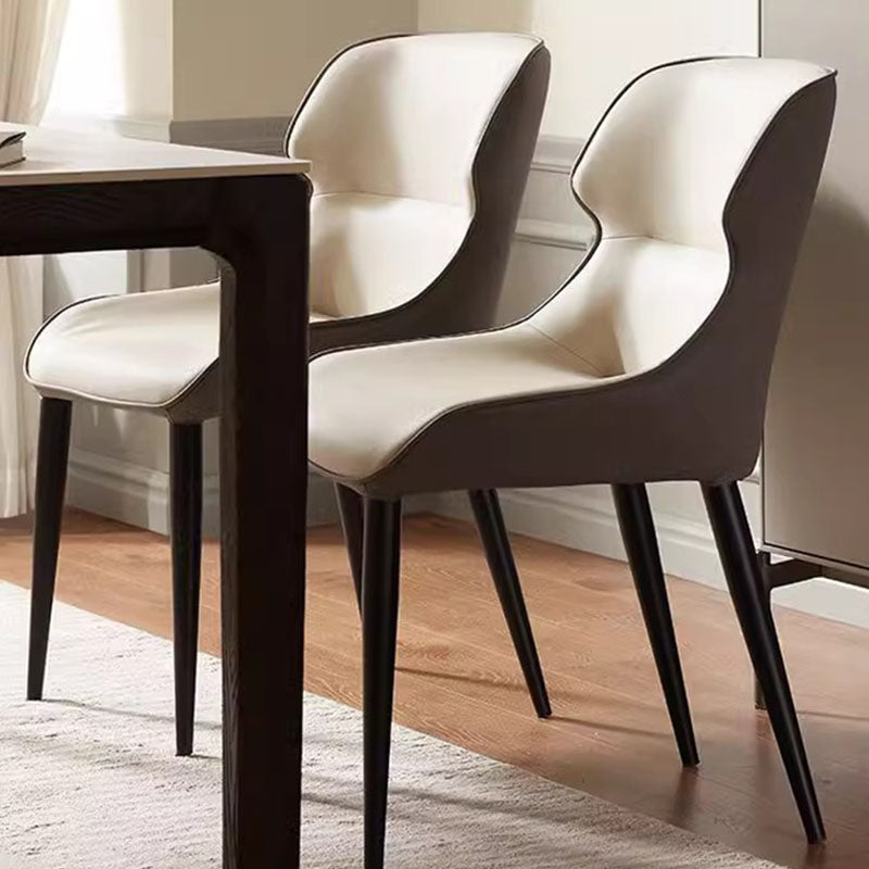 Contemporary Scandinavian Curved Rectangular PU Leather Carbon Steel Dining Chair Backrest Armless For Dining Room