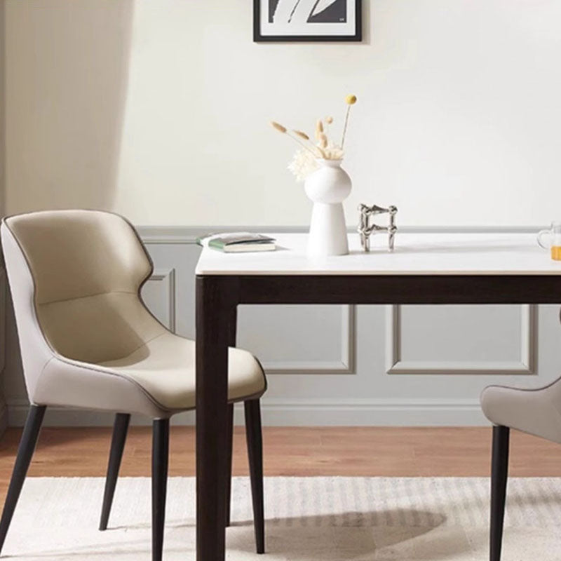 Contemporary Scandinavian Curved Rectangular PU Leather Carbon Steel Dining Chair Backrest Armless For Dining Room