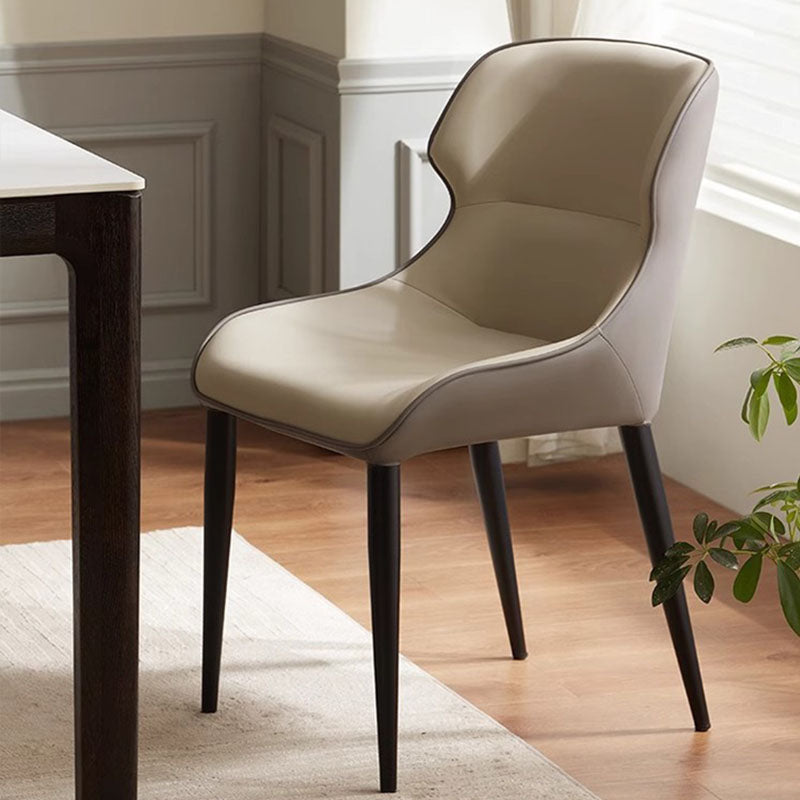 Contemporary Scandinavian Curved Rectangular PU Leather Carbon Steel Dining Chair Backrest Armless For Dining Room