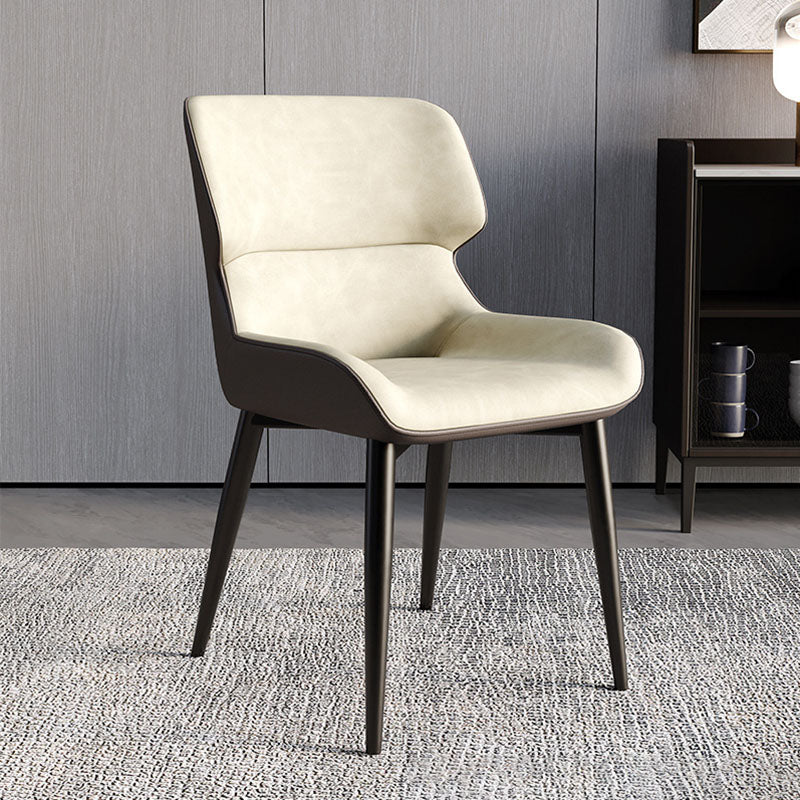 Contemporary Scandinavian Curved Rectangular PU Leather Carbon Steel Dining Chair Backrest Armless For Dining Room