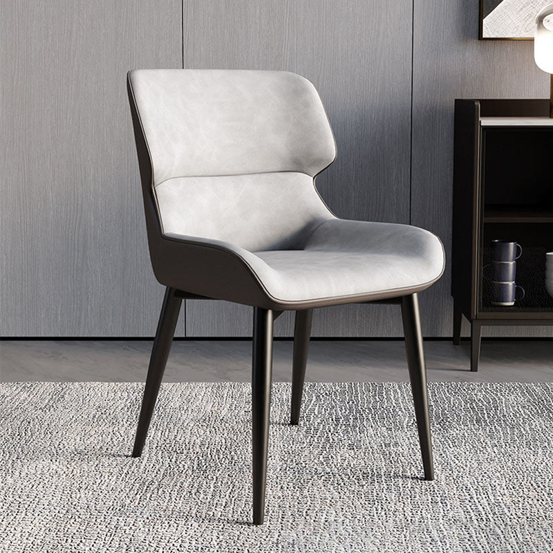 Contemporary Scandinavian Curved Rectangular PU Leather Carbon Steel Dining Chair Backrest Armless For Dining Room