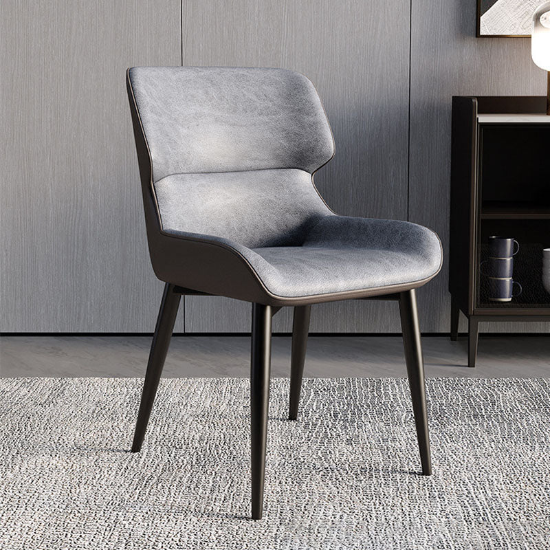 Contemporary Scandinavian Curved Rectangular PU Leather Carbon Steel Dining Chair Backrest Armless For Dining Room