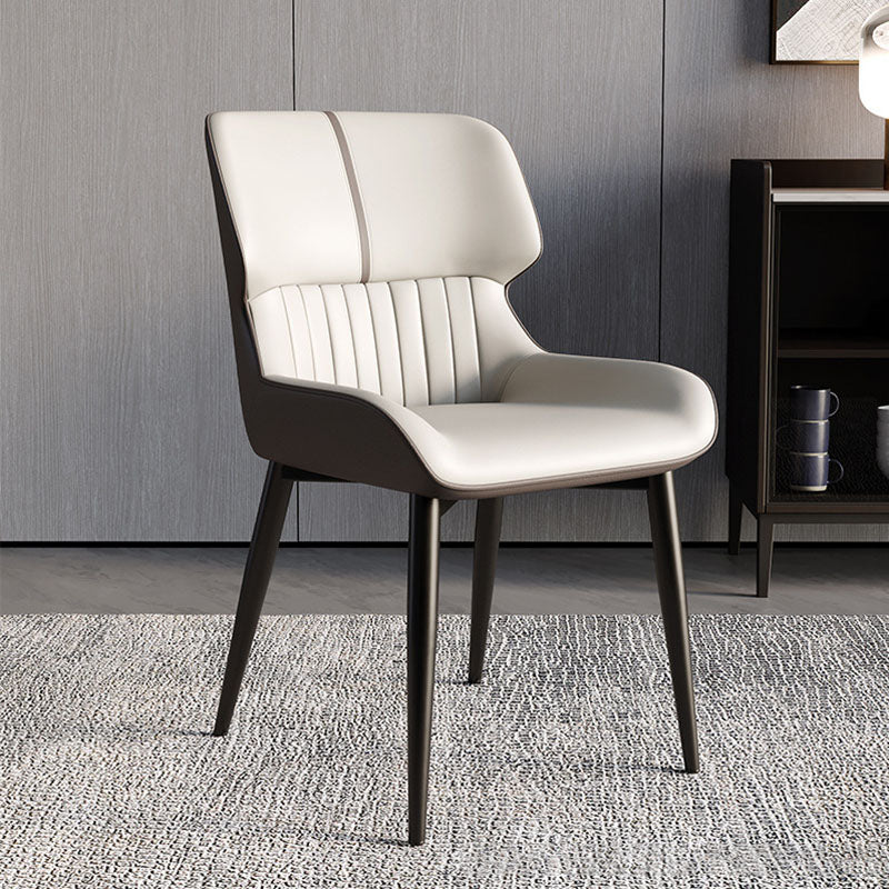 Contemporary Scandinavian Curved Rectangular PU Leather Carbon Steel Dining Chair Backrest Armless For Dining Room