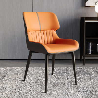Contemporary Scandinavian Curved Rectangular PU Leather Carbon Steel Dining Chair Backrest Armless For Dining Room