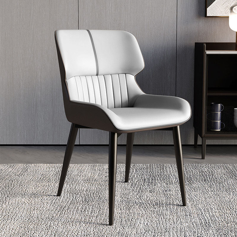 Contemporary Scandinavian Curved Rectangular PU Leather Carbon Steel Dining Chair Backrest Armless For Dining Room