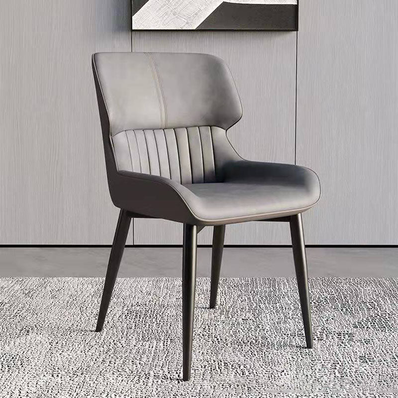 Contemporary Scandinavian Curved Rectangular PU Leather Carbon Steel Dining Chair Backrest Armless For Dining Room
