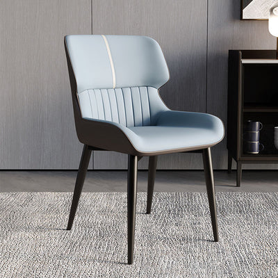Contemporary Scandinavian Curved Rectangular PU Leather Carbon Steel Dining Chair Backrest Armless For Dining Room