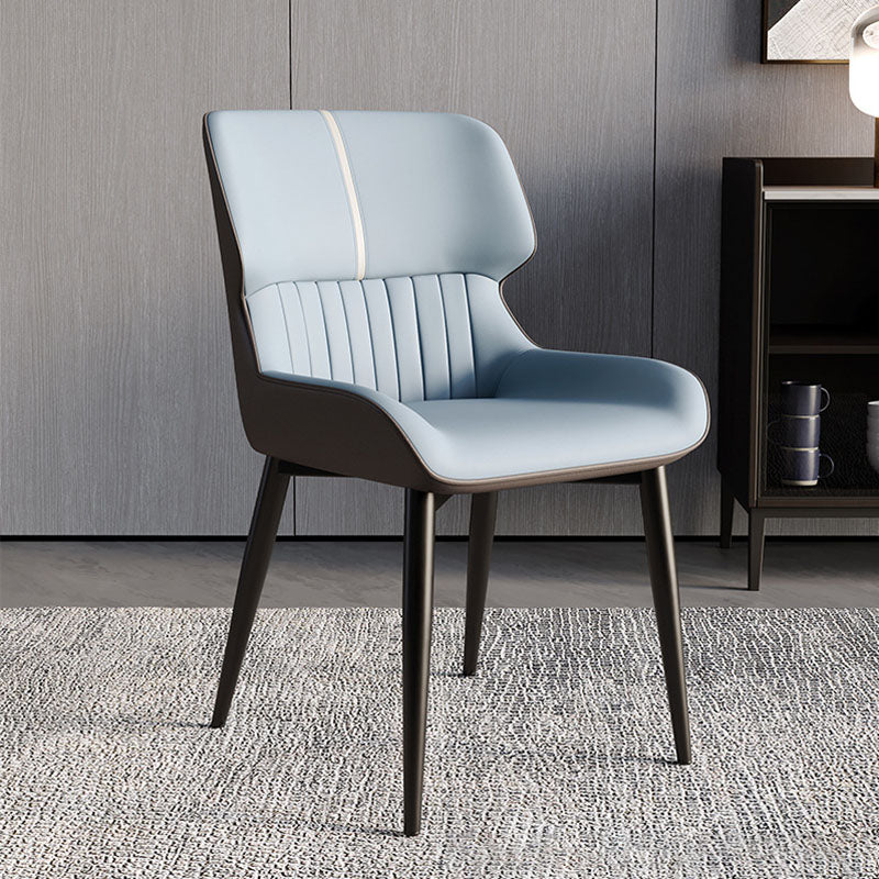 Contemporary Scandinavian Curved Rectangular PU Leather Carbon Steel Dining Chair Backrest Armless For Dining Room