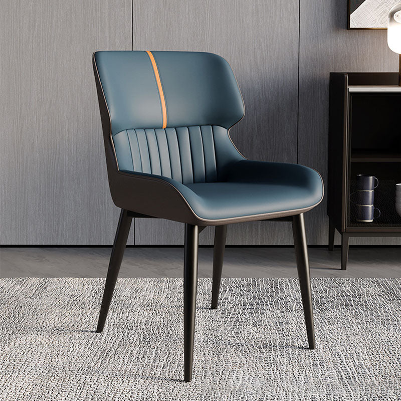 Contemporary Scandinavian Curved Rectangular PU Leather Carbon Steel Dining Chair Backrest Armless For Dining Room