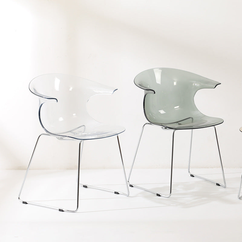 Modern Minimalist Curved PC Steel Dining Chair Backrest Armrest For Dining Room