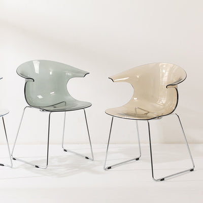 Modern Minimalist Curved PC Steel Dining Chair Backrest Armrest For Dining Room