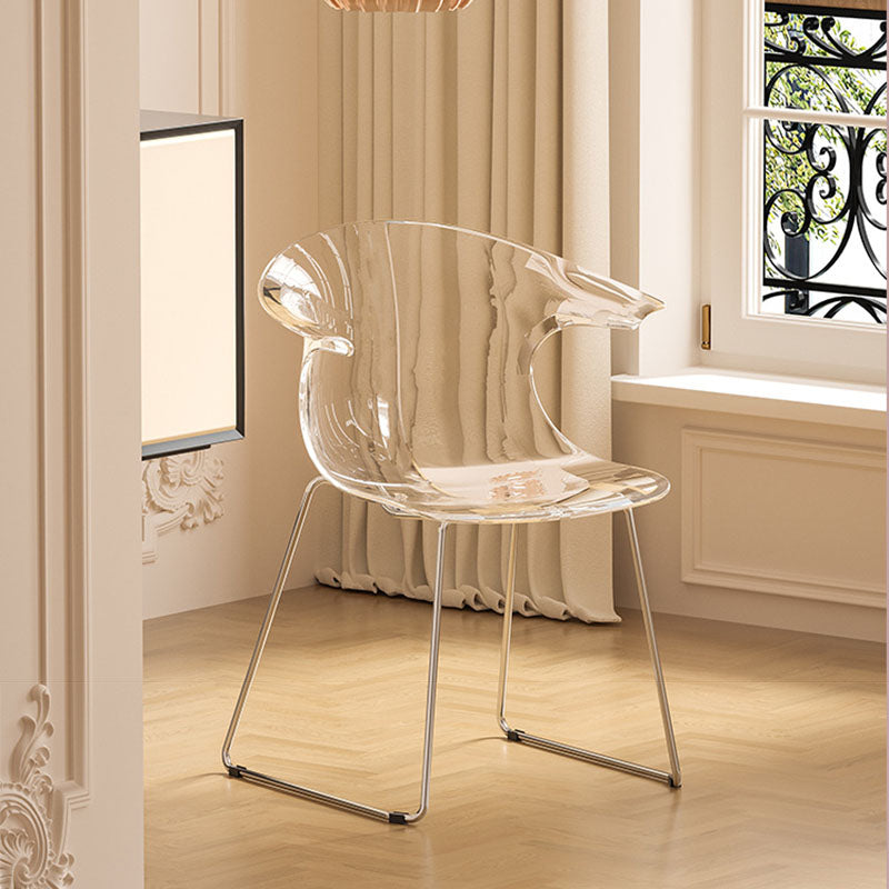 Modern Minimalist Curved PC Steel Dining Chair Backrest Armrest For Dining Room