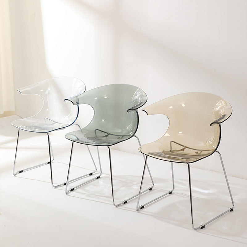 Modern Minimalist Curved PC Steel Dining Chair Backrest Armrest For Dining Room