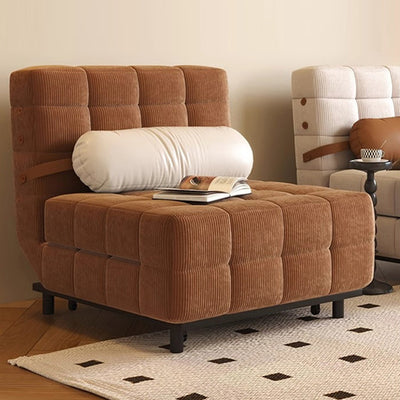 Traditional French Rectangular Corduroy Fabric Carbon Steel Accent Chair Backrest Armless For Living Room