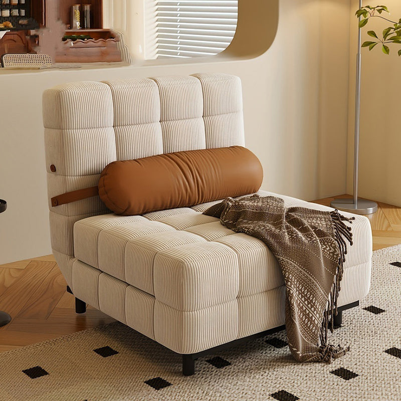 Traditional French Rectangular Corduroy Fabric Carbon Steel Accent Chair Backrest Armless For Living Room